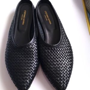 Stefano Gamba black woven leather mules